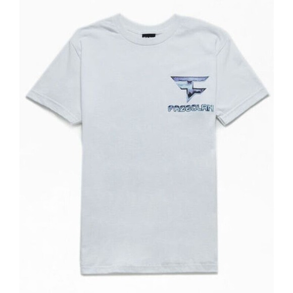 FaZe Clan T Shirt Medium White Skull Robot Print Short Sleeve Cotton Crewneck - Picture 2 of 4